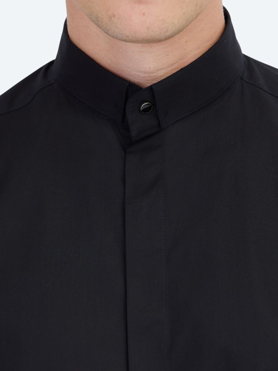 Black Regular Fit Long Weaving Classical 100% Cotton Shirt - 4