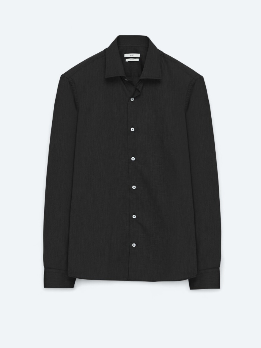 Black Regular Fit Long Weaving Classical Cotton Blended Shirt - 6