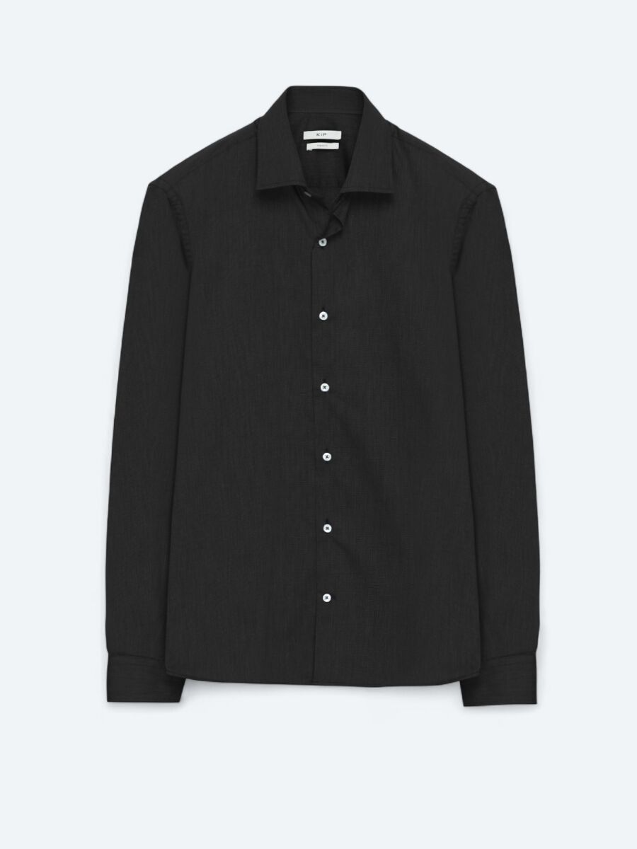 Black Regular Fit Long Weaving Classical Cotton Blended Shirt - 6