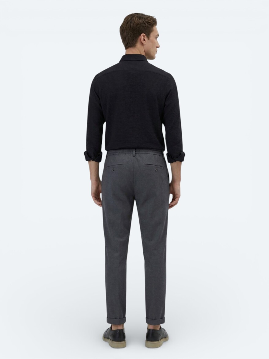 Black Regular Fit Long Weaving Classical Shirt - 5