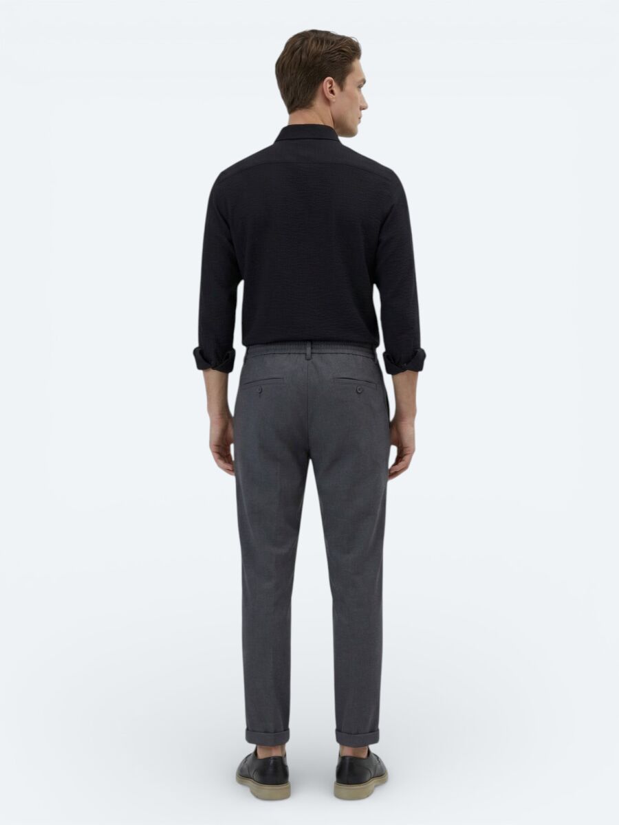 Black Regular Fit Long Weaving Classical Shirt - 5