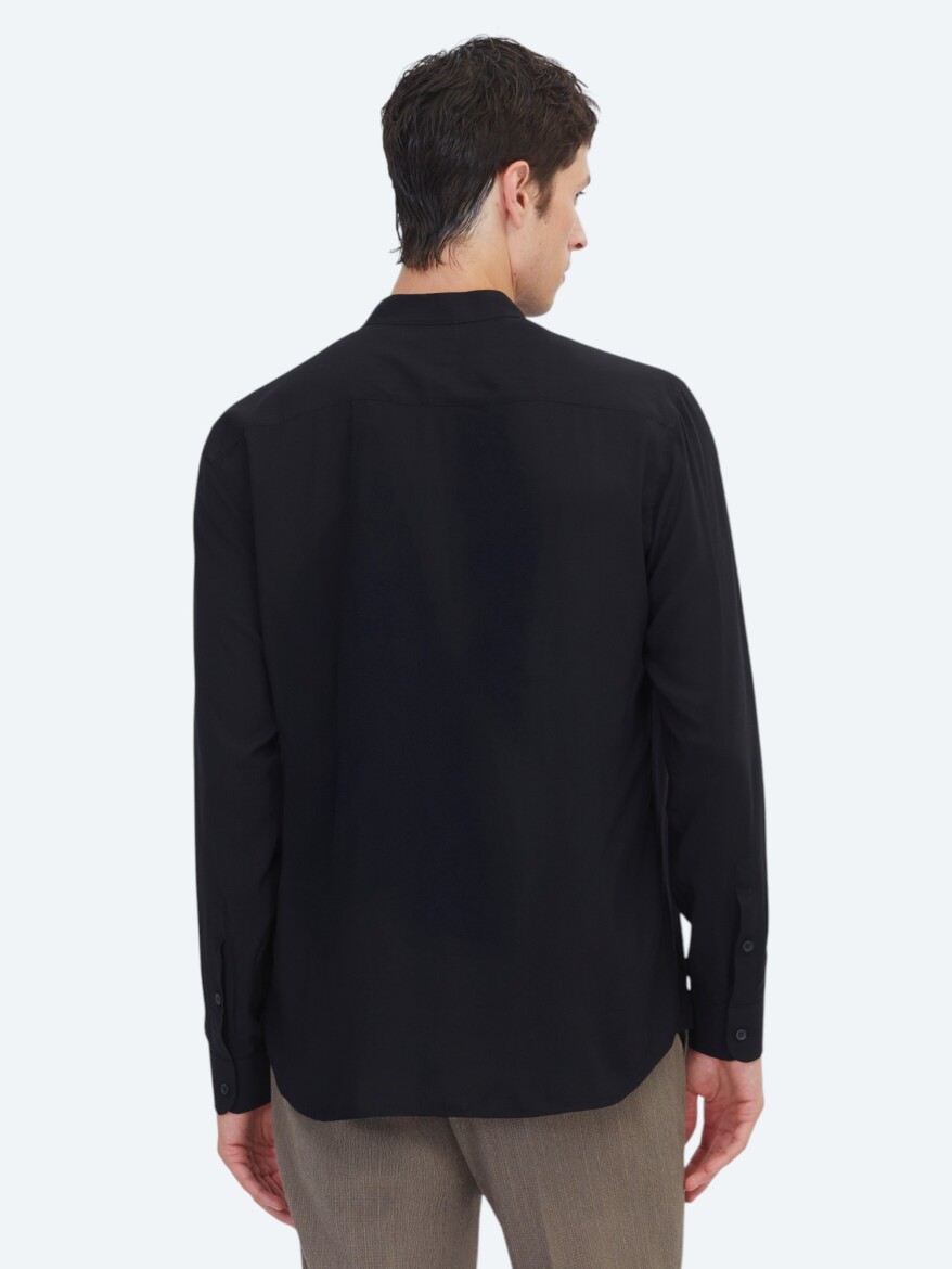 Black Regular Fit Long Weaving Classical Shirt - 5