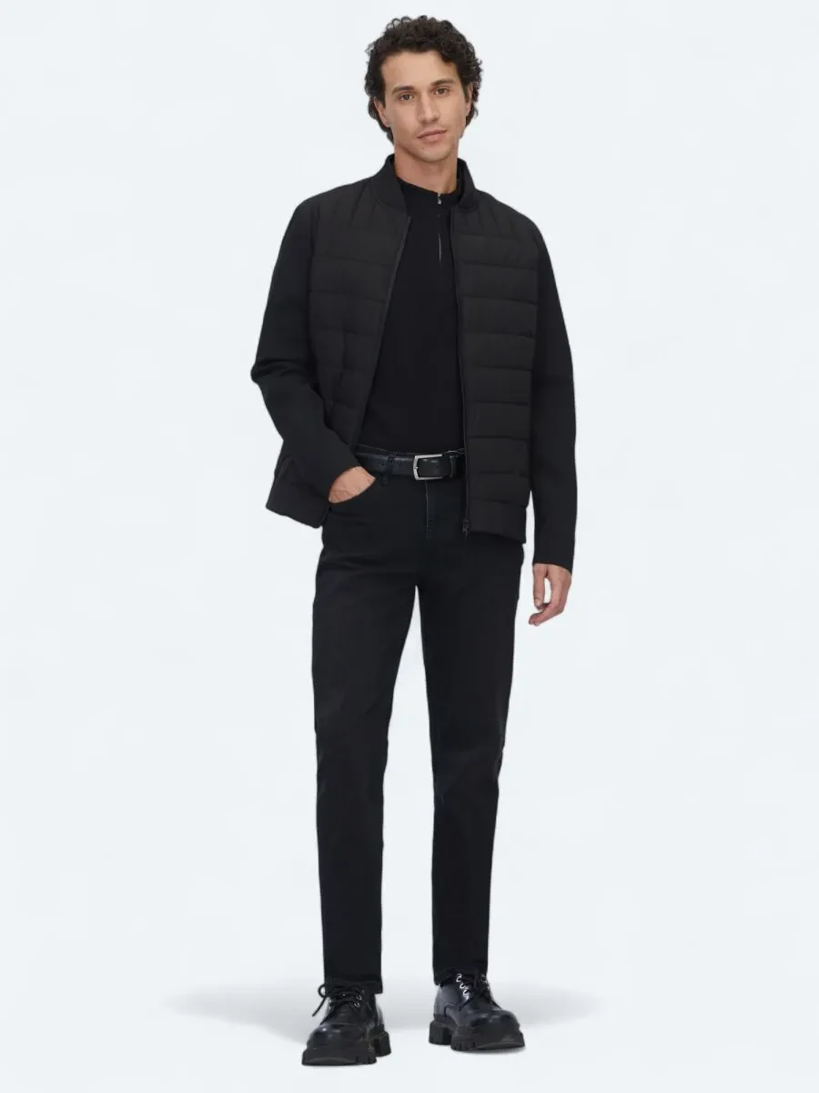 Black Regular Fit Round Collar Casual Weaving Coat - 2