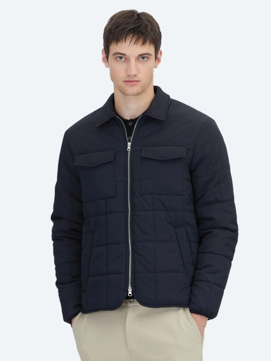 Black Regular Fit Round Collar Casual Weaving Coat - KİP