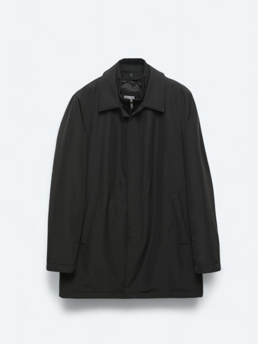 Black Regular Fit Round Collar Casual Weaving Rain Coat - 8