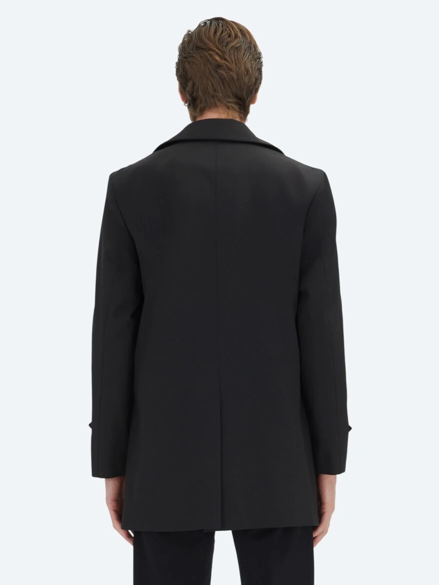 Black Regular Fit Round Collar Casual Weaving Rain Coat - 5