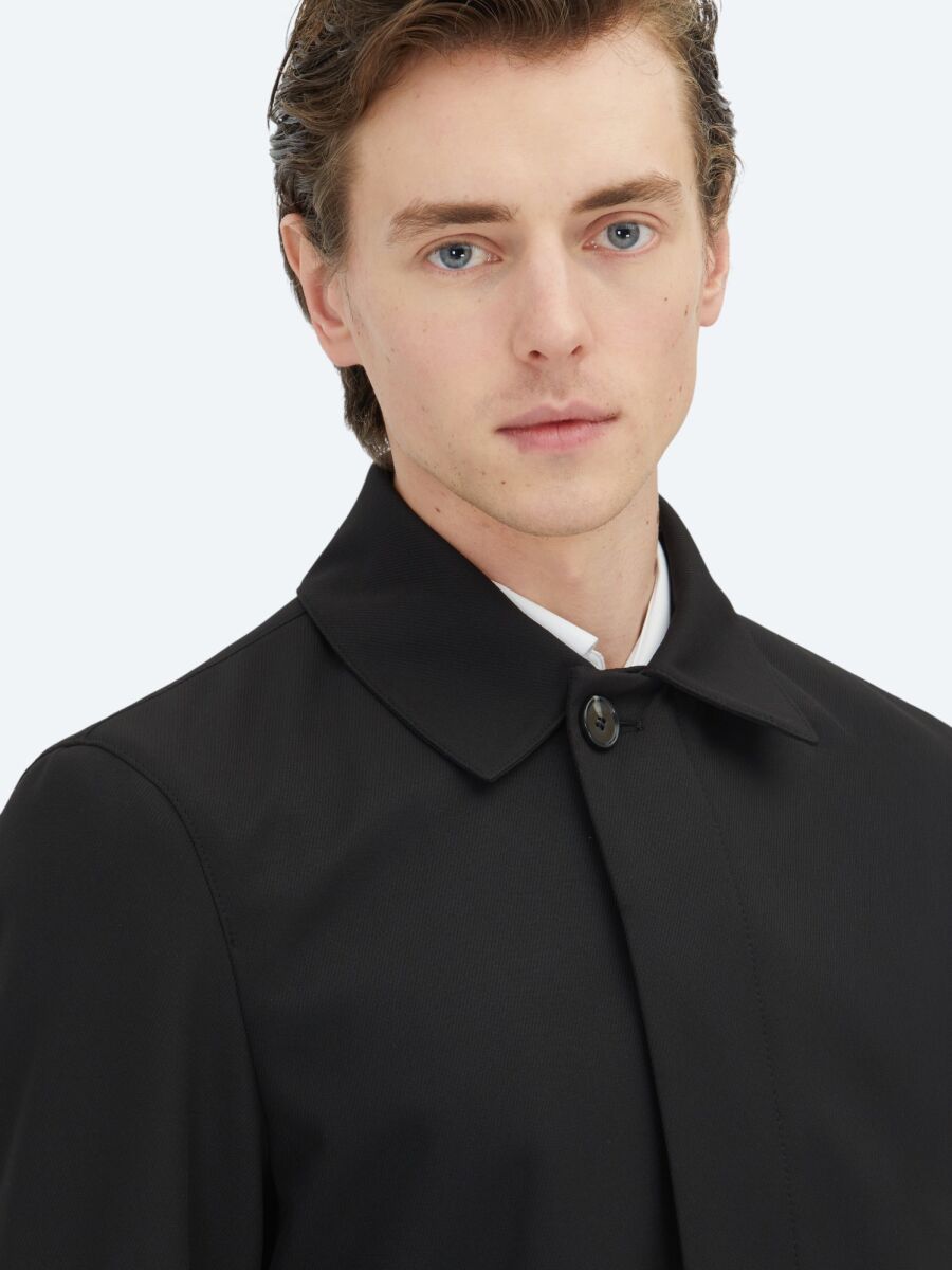 Black Regular Fit Round Collar Casual Weaving Rain Coat - 4