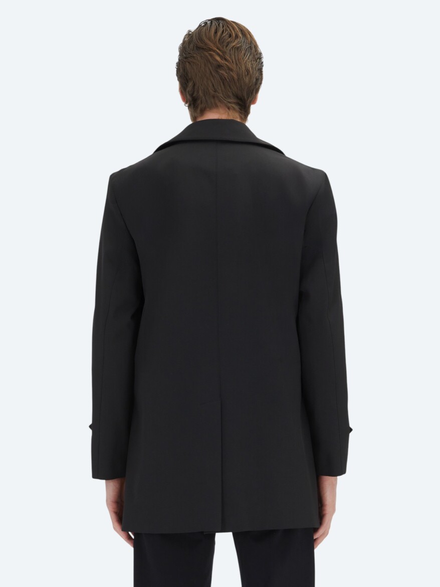 Black Regular Fit Round Collar Casual Weaving Rain Coat - 5