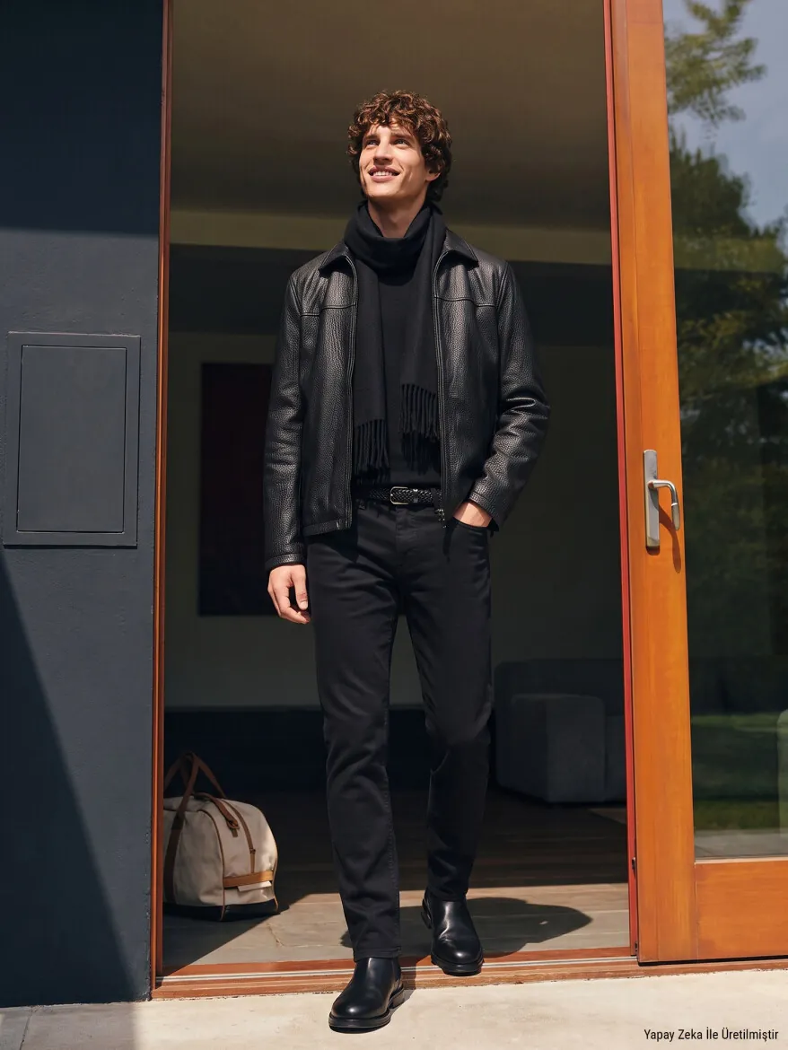 Black Regular Fit Shirt Collar Casual Leather Leather Coat - 2