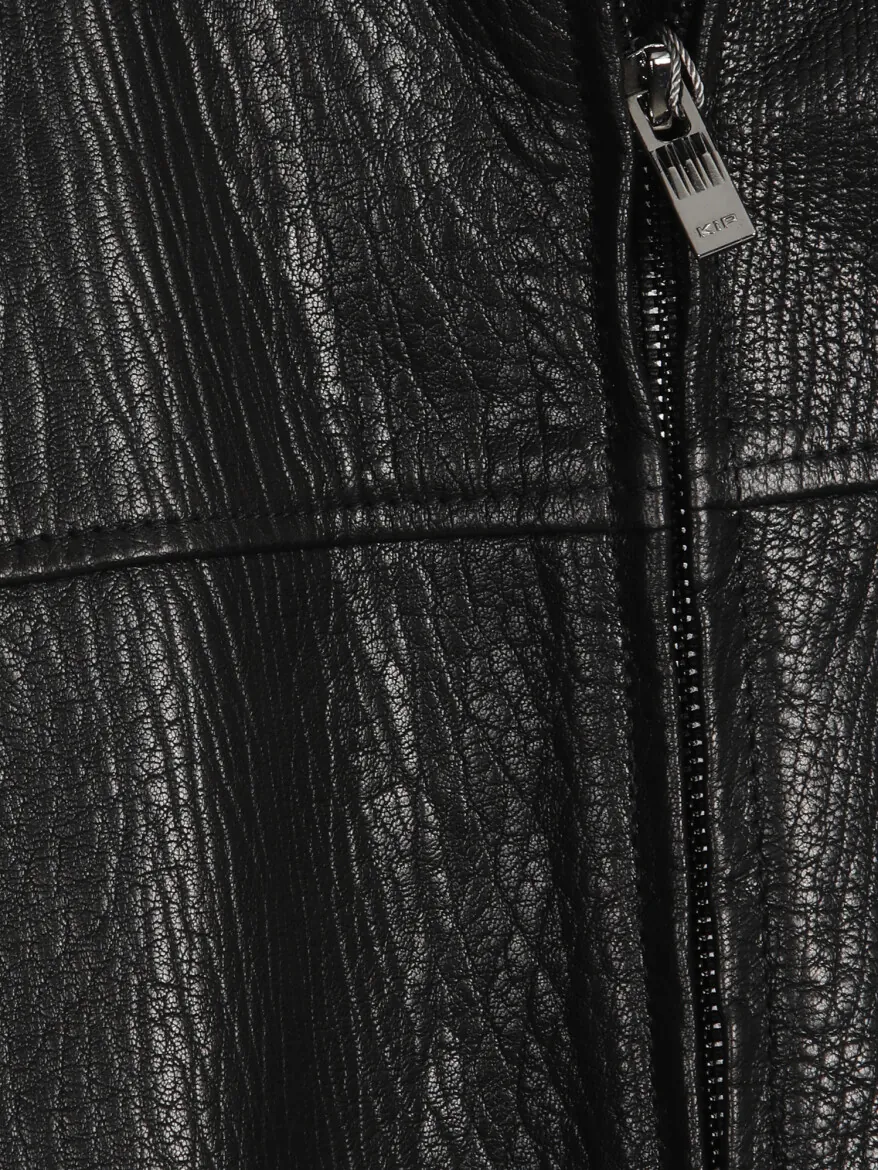 Black Regular Fit Shirt Collar Casual Leather Leather Coat - 12