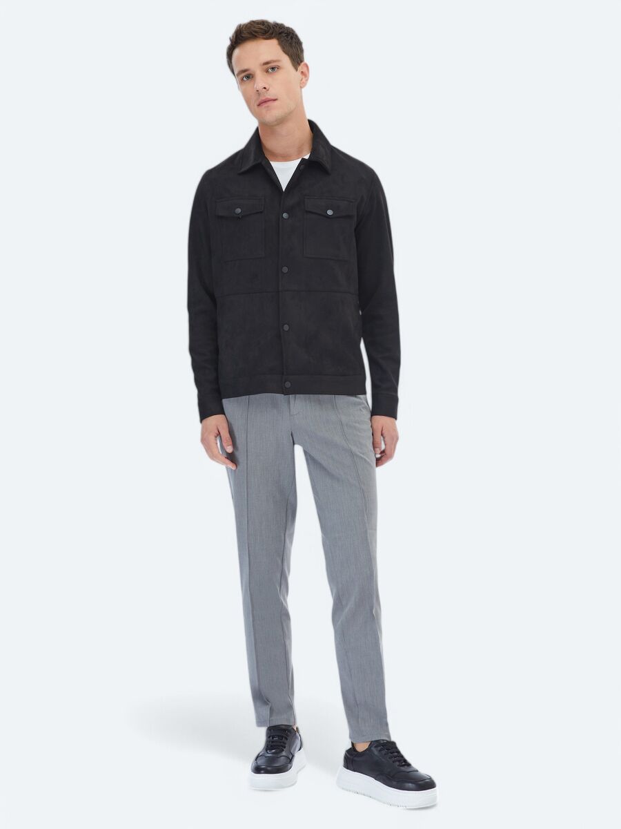 Black Regular Fit Shirt Collar Casual Weaving Coat - 2