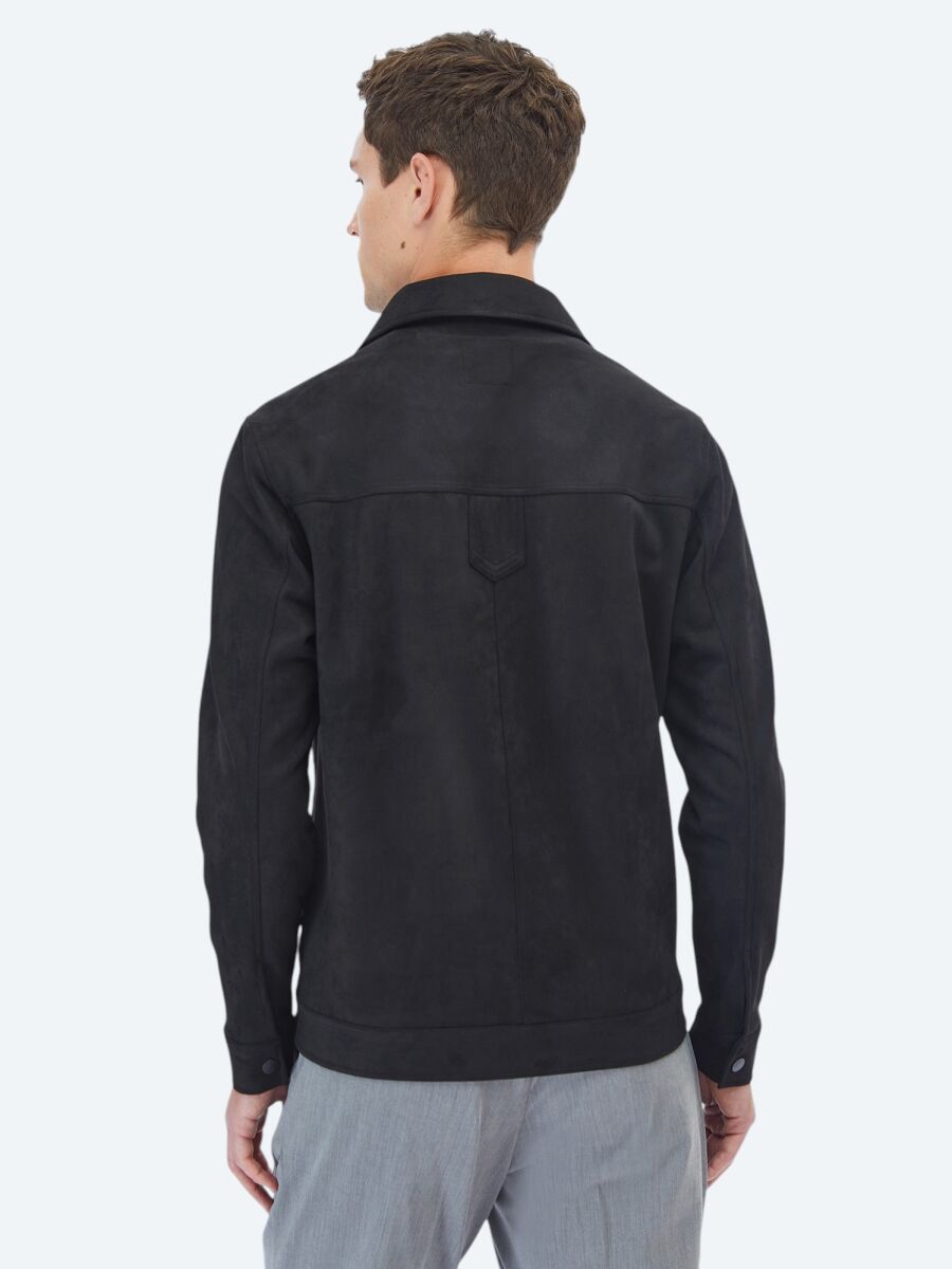 Black Regular Fit Shirt Collar Casual Weaving Coat - 7