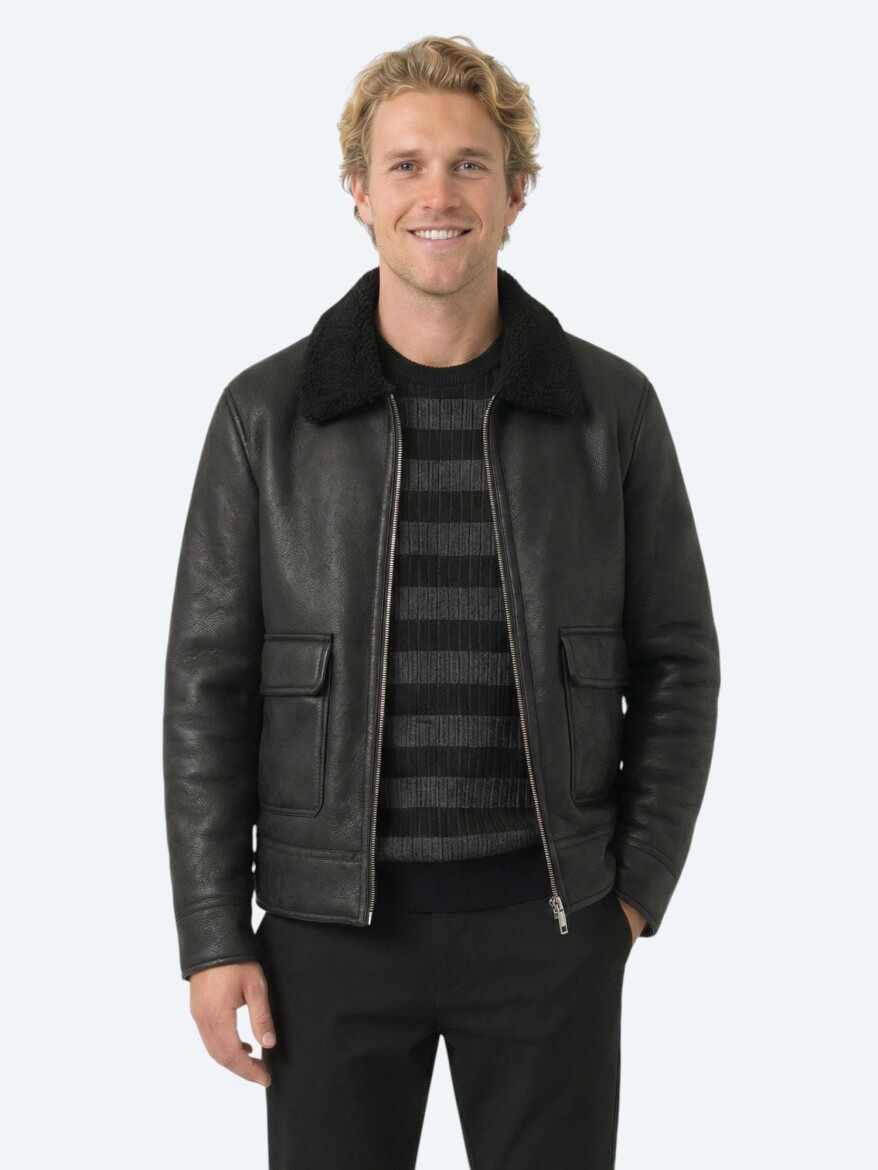 Black Regular Fit Shirt Collar Casual Weaving Coat - 1