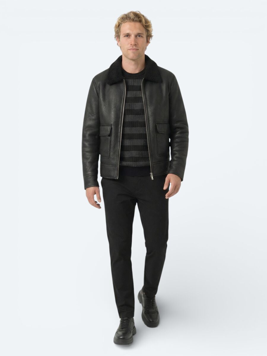 Black Regular Fit Shirt Collar Casual Weaving Coat - 2