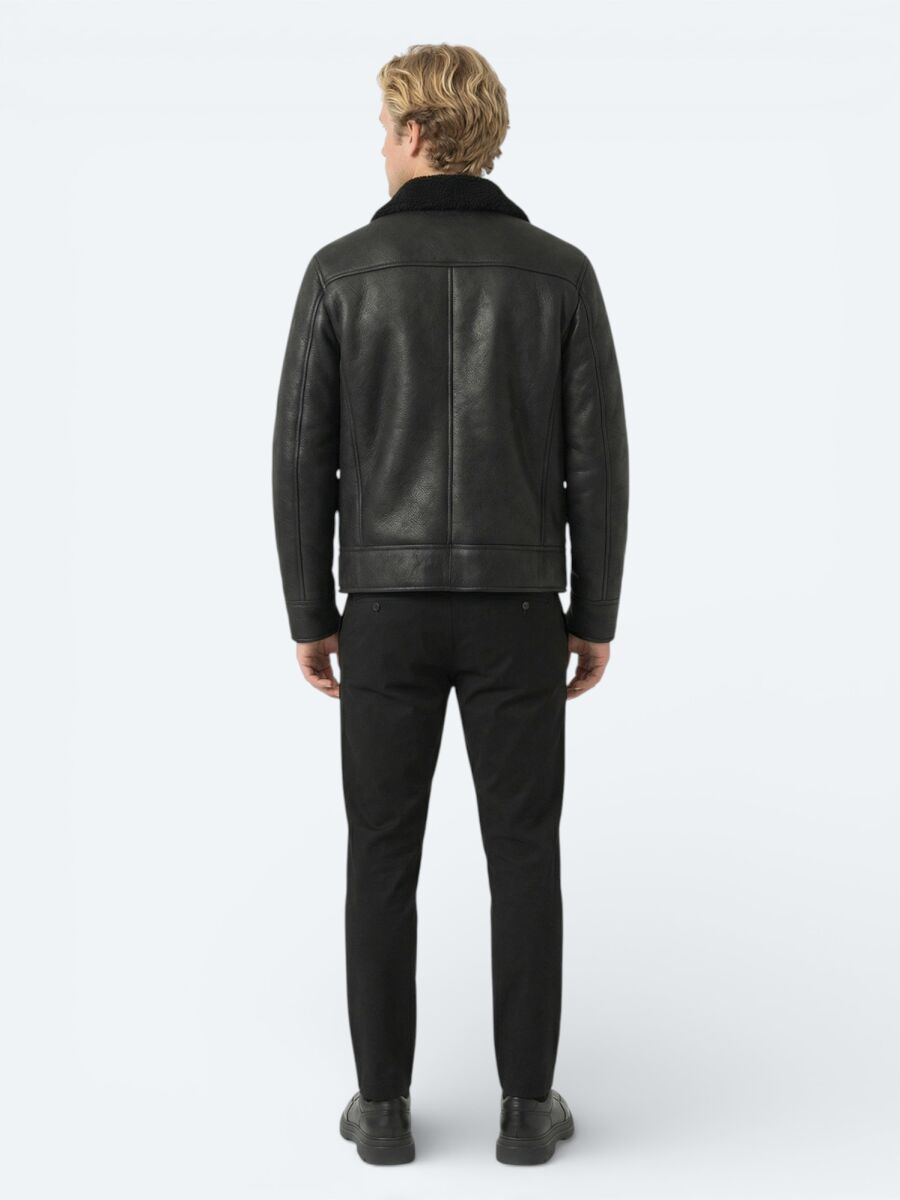 Black Regular Fit Shirt Collar Casual Weaving Coat - 4