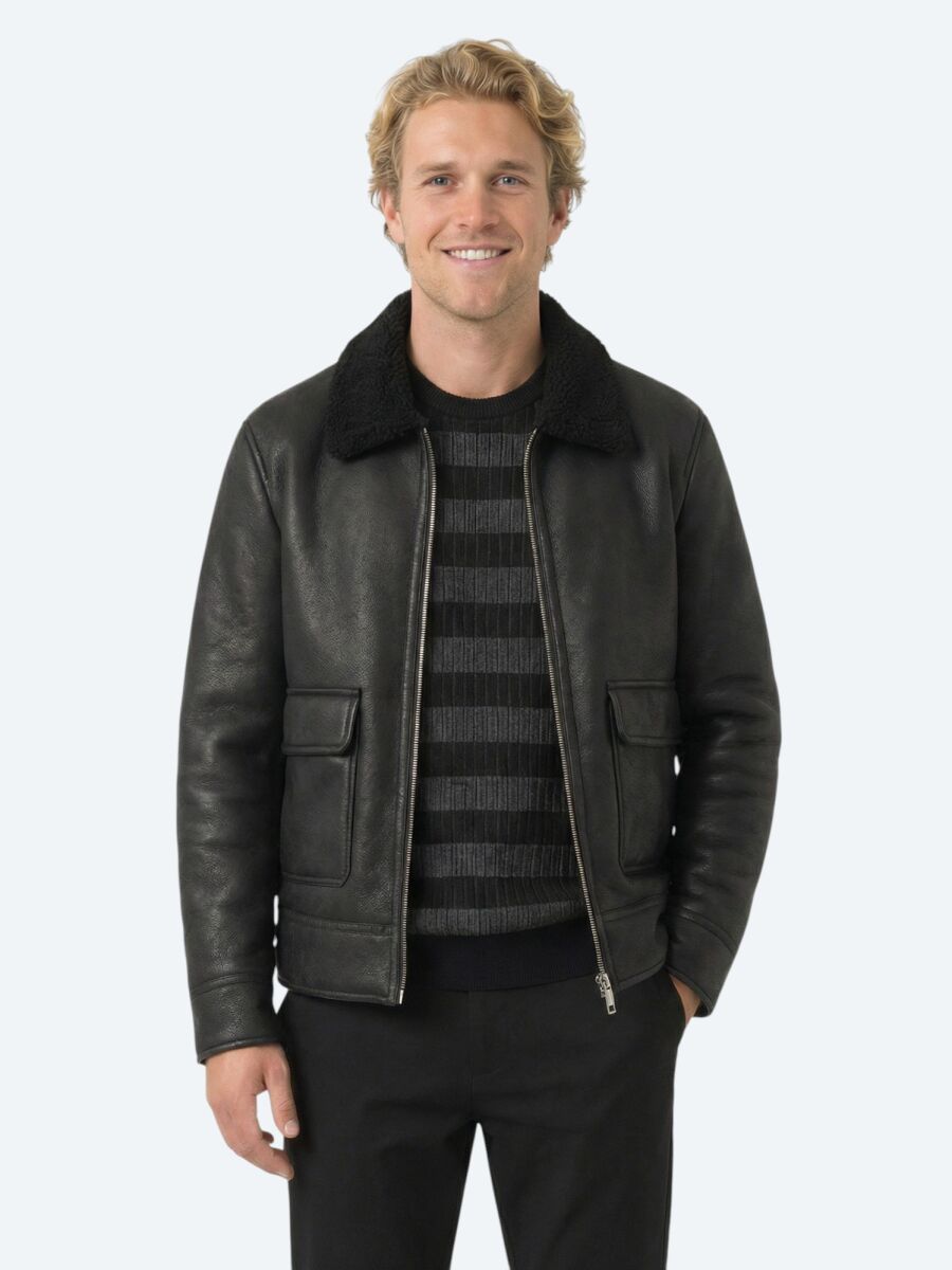 Black Regular Fit Shirt Collar Casual Weaving Coat - 1