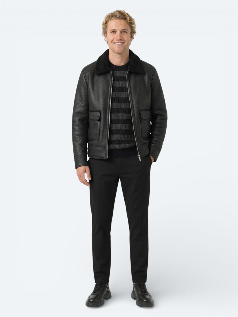 Black Regular Fit Shirt Collar Casual Weaving Coat - 3