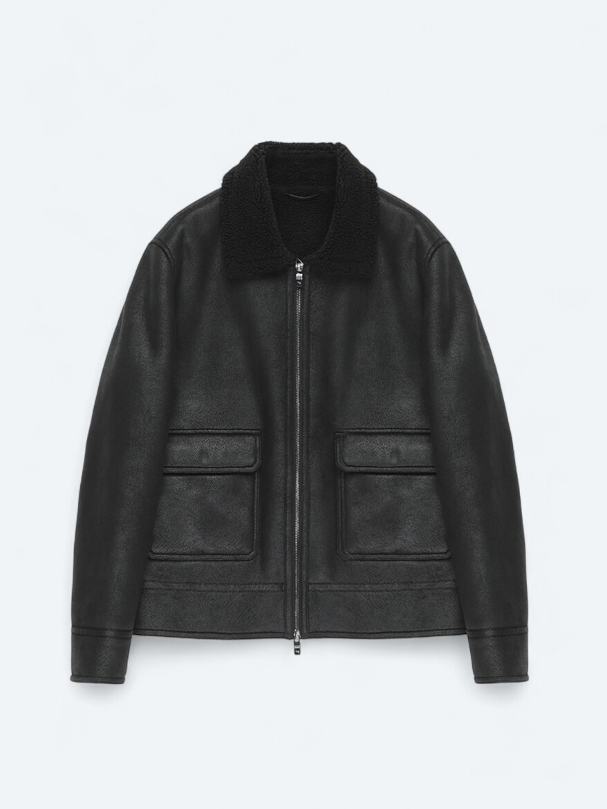 Black Regular Fit Shirt Collar Casual Weaving Coat - 5