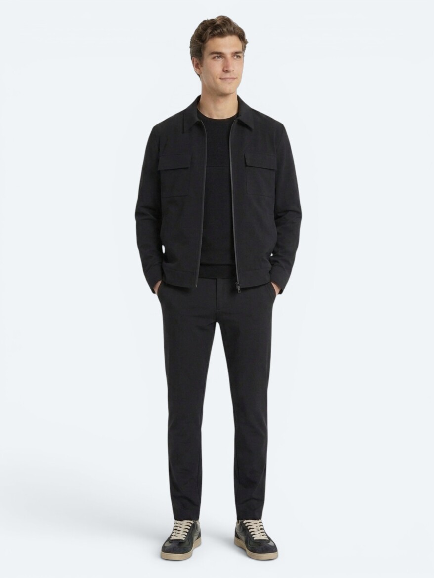 Black Regular Fit Shirt Collar Casual Weaving Coat - 4