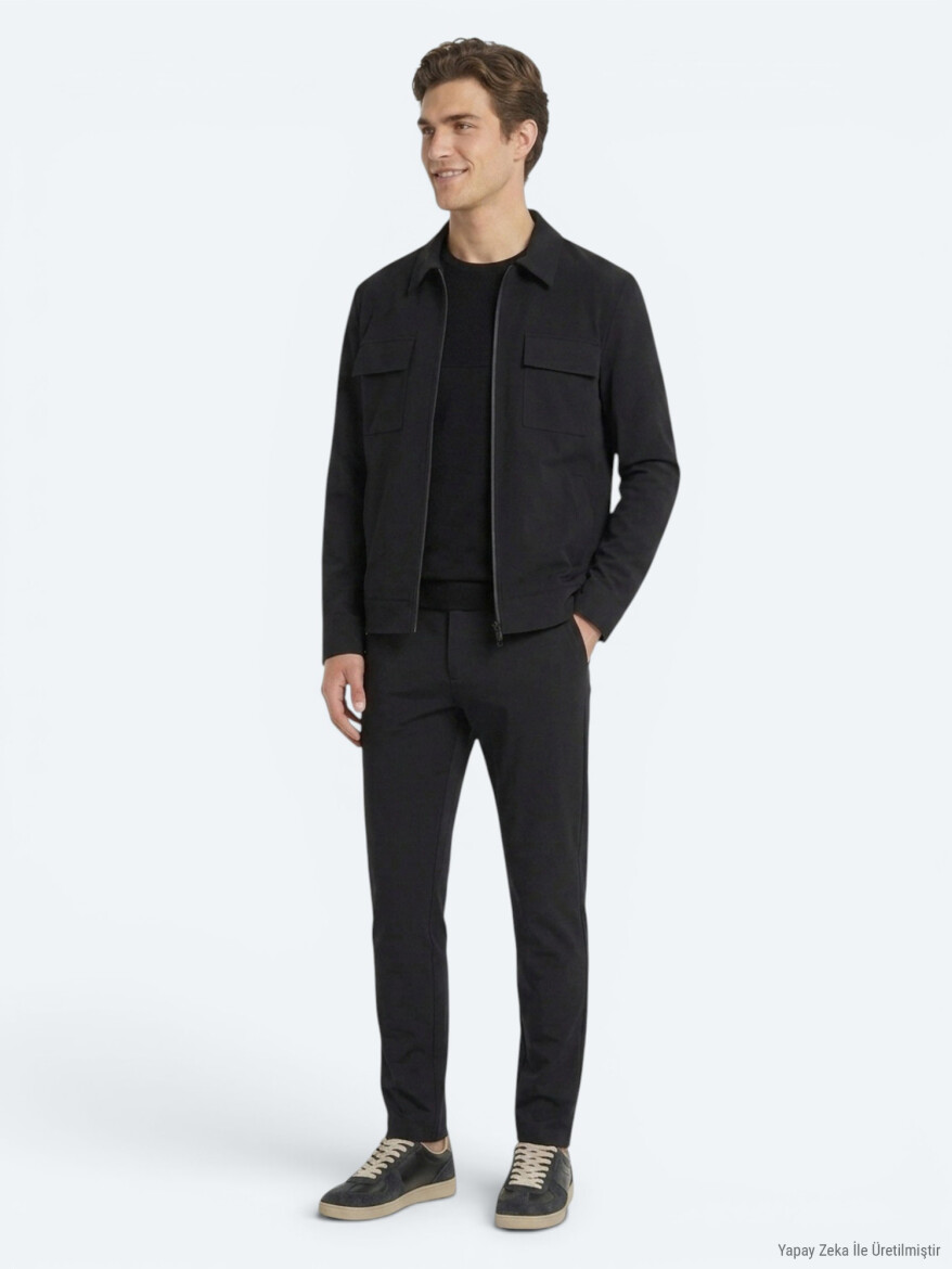 Black Regular Fit Shirt Collar Casual Weaving Coat - KİP