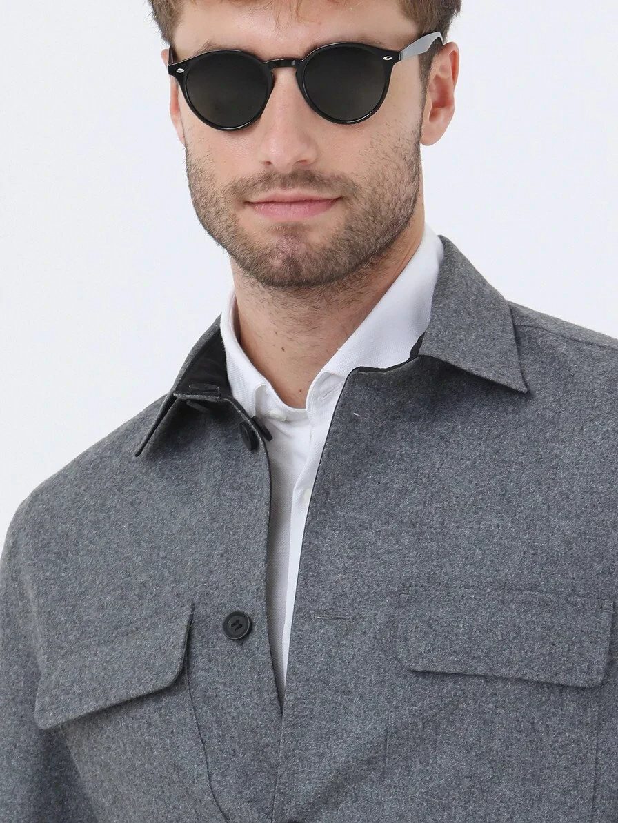 Black Regular Fit Shirt Collar Casual Weaving Double-Sided Coat - 5