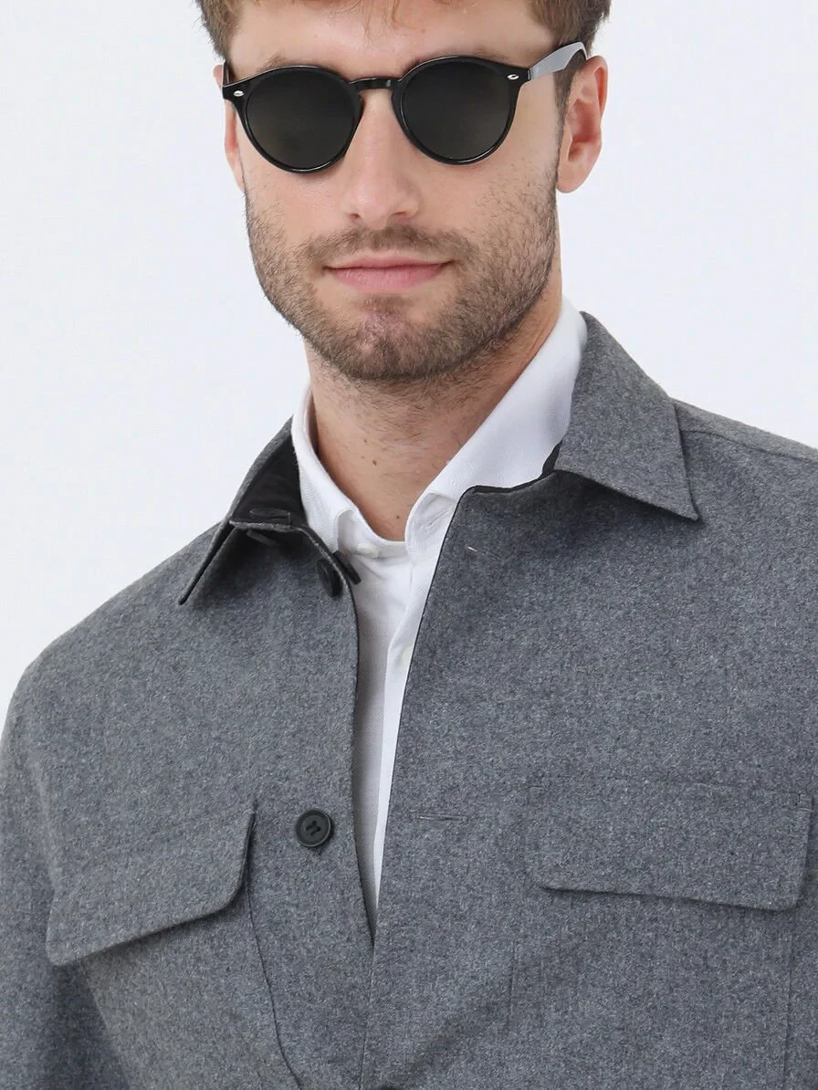 Black Regular Fit Shirt Collar Casual Weaving Double-Sided Coat - 5