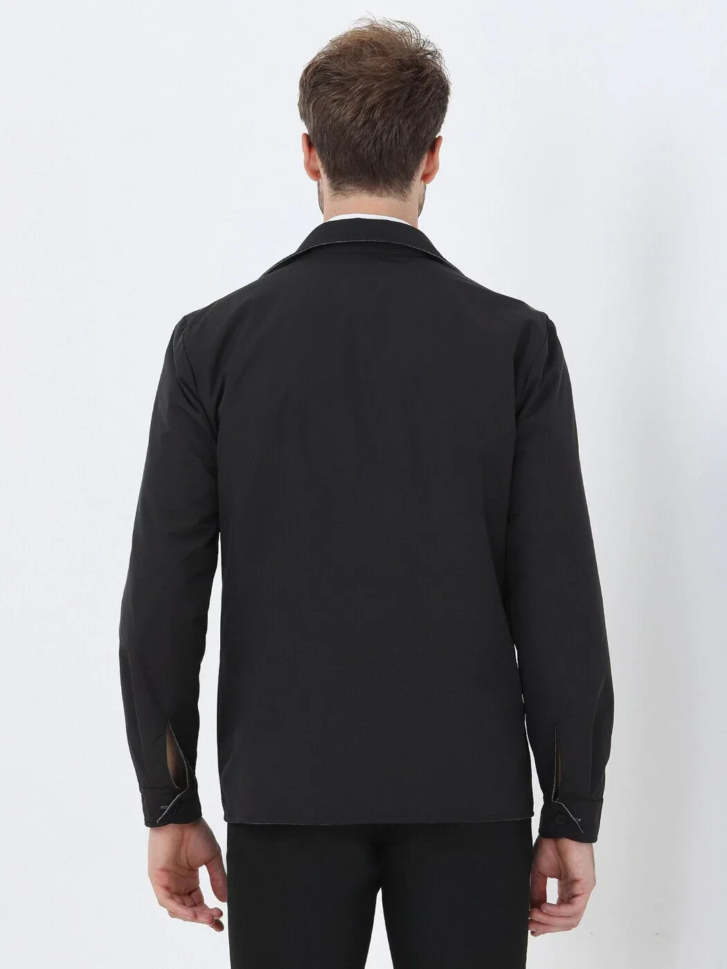 Black Regular Fit Shirt Collar Casual Weaving Double-Sided Coat - 8