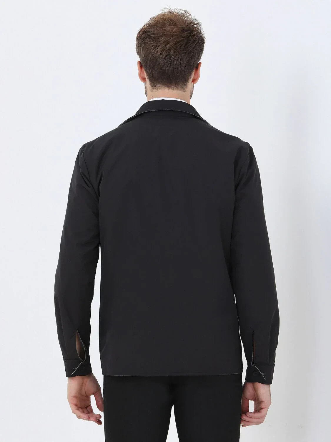 Black Regular Fit Shirt Collar Casual Weaving Double-Sided Coat - 8