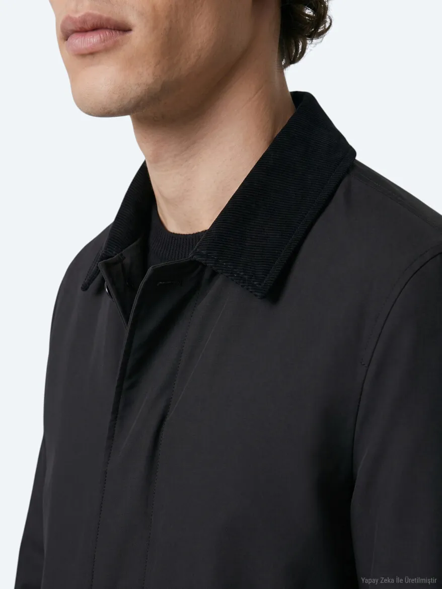 Black Regular Fit Shirt Collar Casual Weaving Rain Coat - 4