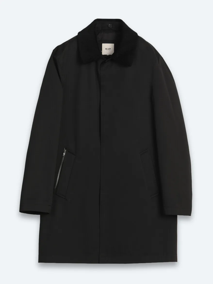 Black Regular Fit Shirt Collar Casual Weaving Rain Coat - 7