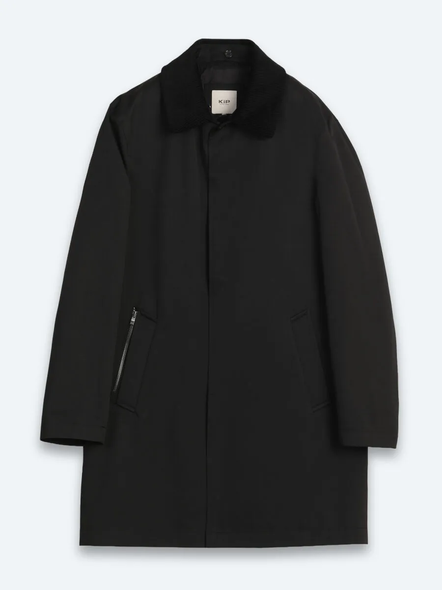 Black Regular Fit Shirt Collar Casual Weaving Rain Coat - 7