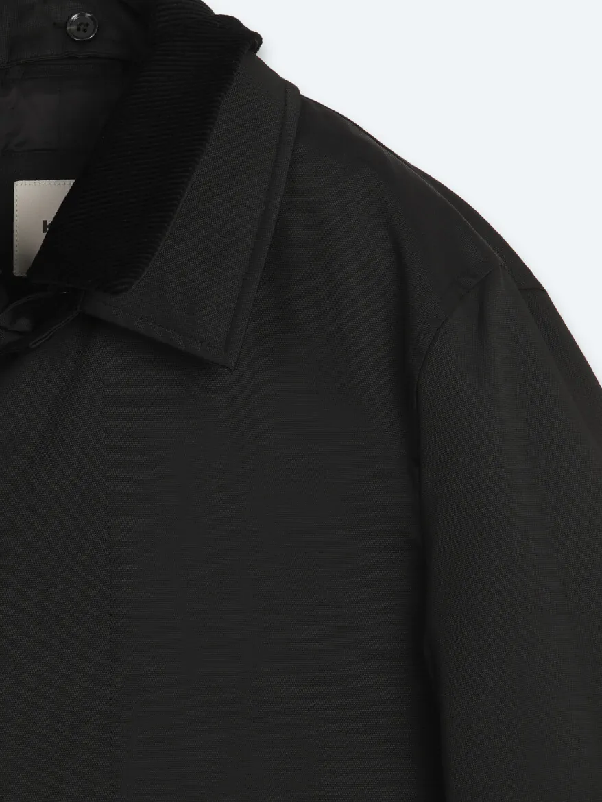 Black Regular Fit Shirt Collar Casual Weaving Rain Coat - 8