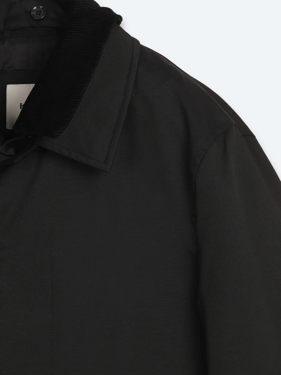 Black Regular Fit Shirt Collar Casual Weaving Rain Coat - 8