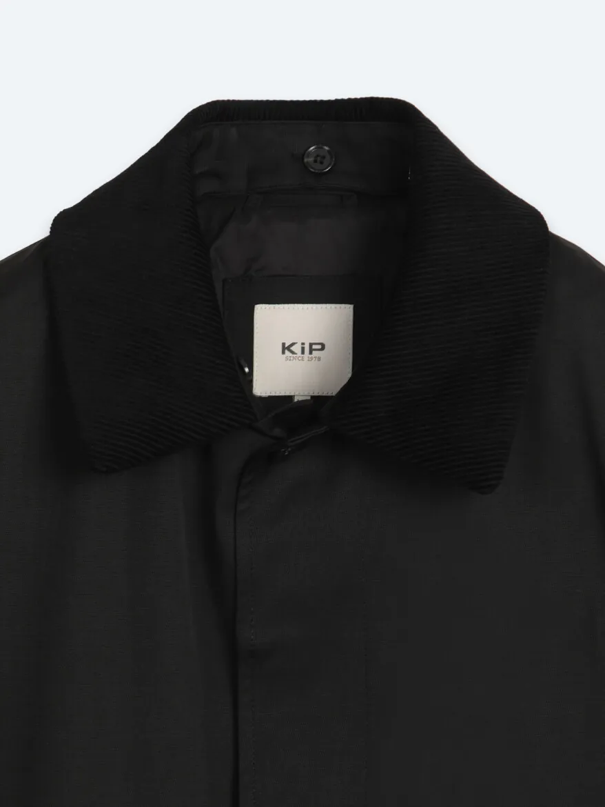 Black Regular Fit Shirt Collar Casual Weaving Rain Coat - 10