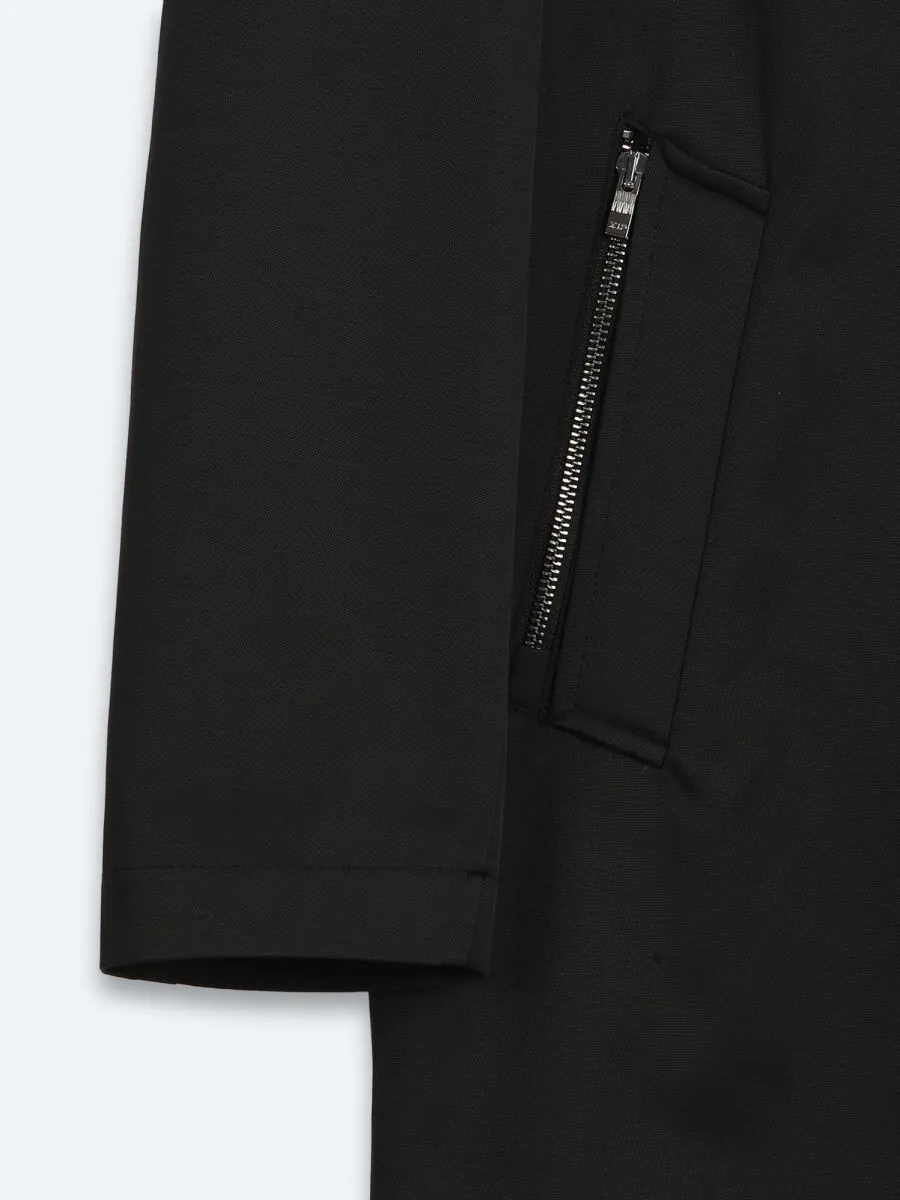 Black Regular Fit Shirt Collar Casual Weaving Rain Coat - 11