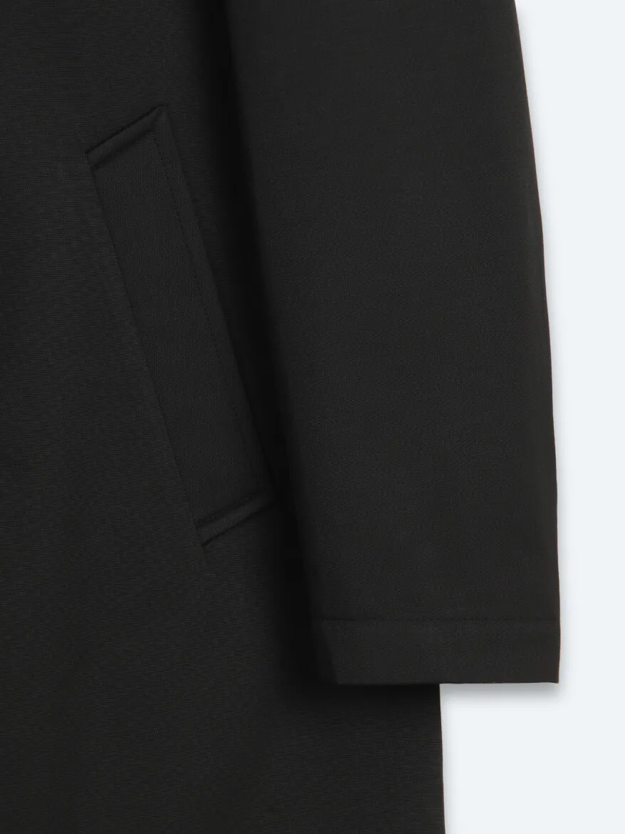 Black Regular Fit Shirt Collar Casual Weaving Rain Coat - 12