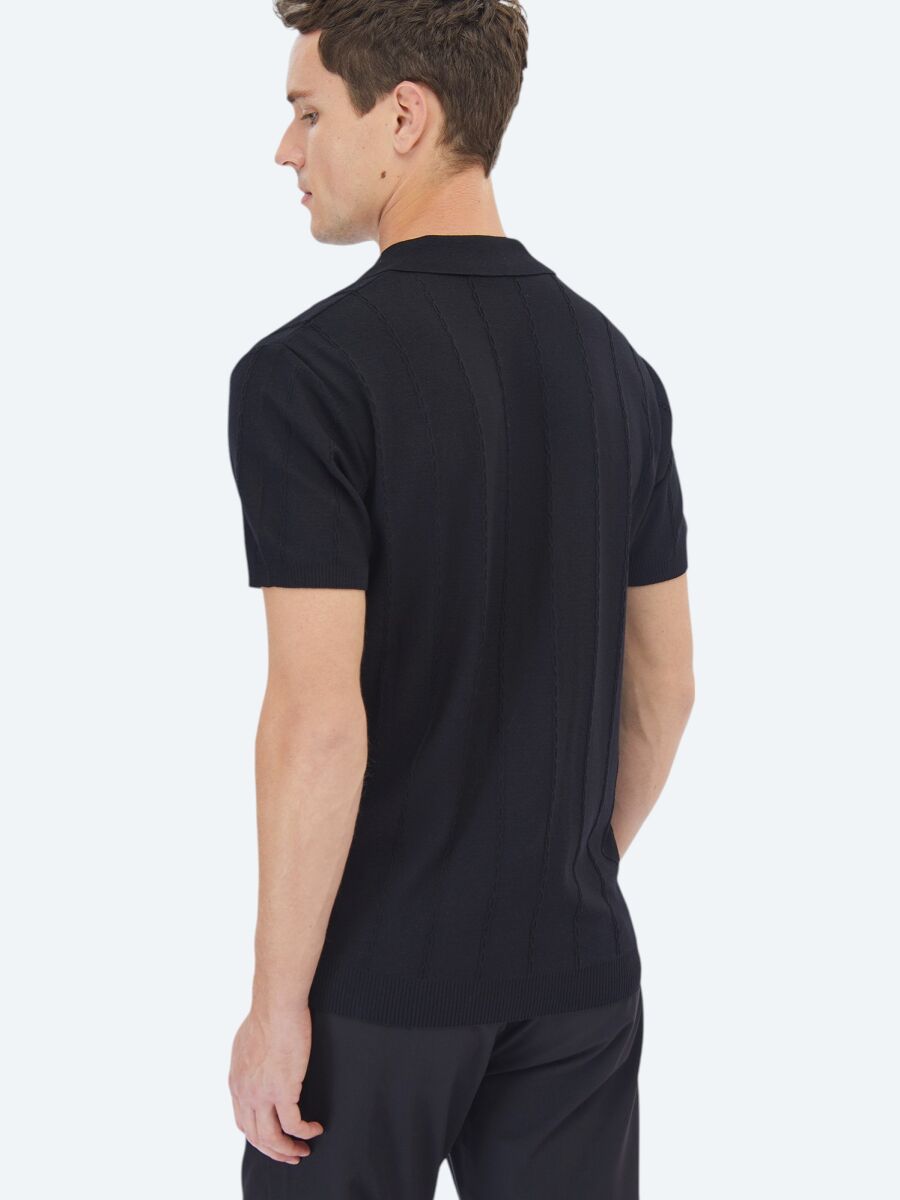 Black Regular Fit Short Knitting Casual Shirt - 6