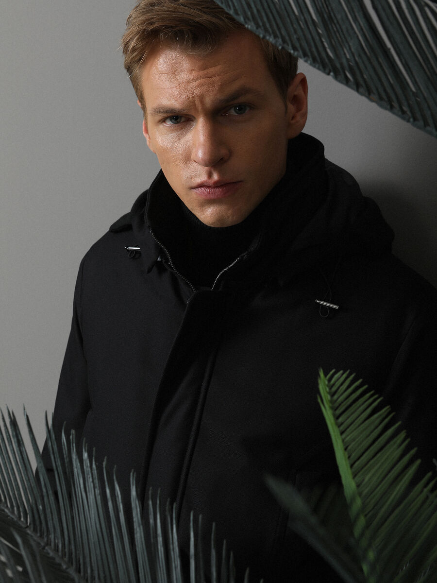 Black Regular Fit Turtleneck Casual Weaving Coat - 2