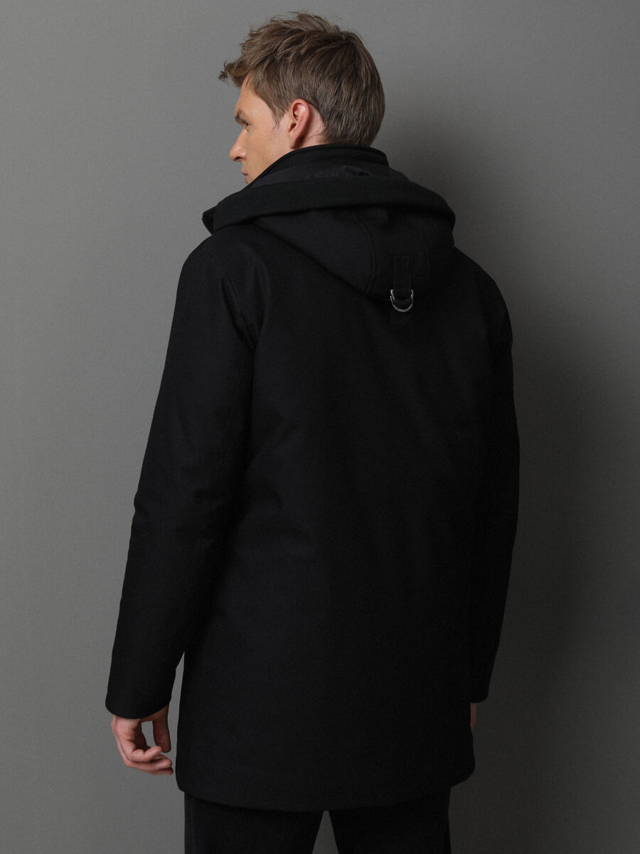 Black Regular Fit Turtleneck Casual Weaving Coat - 5