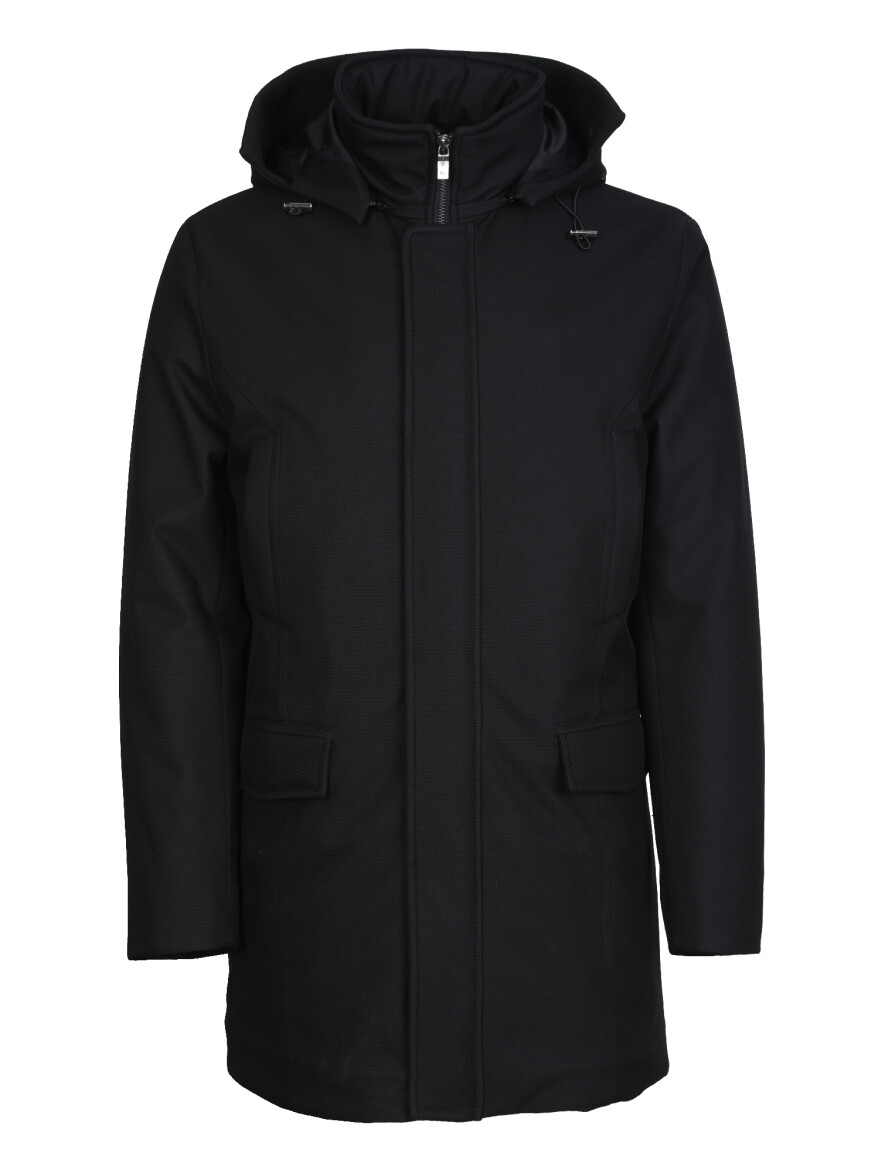 Black Regular Fit Turtleneck Casual Weaving Coat - 6