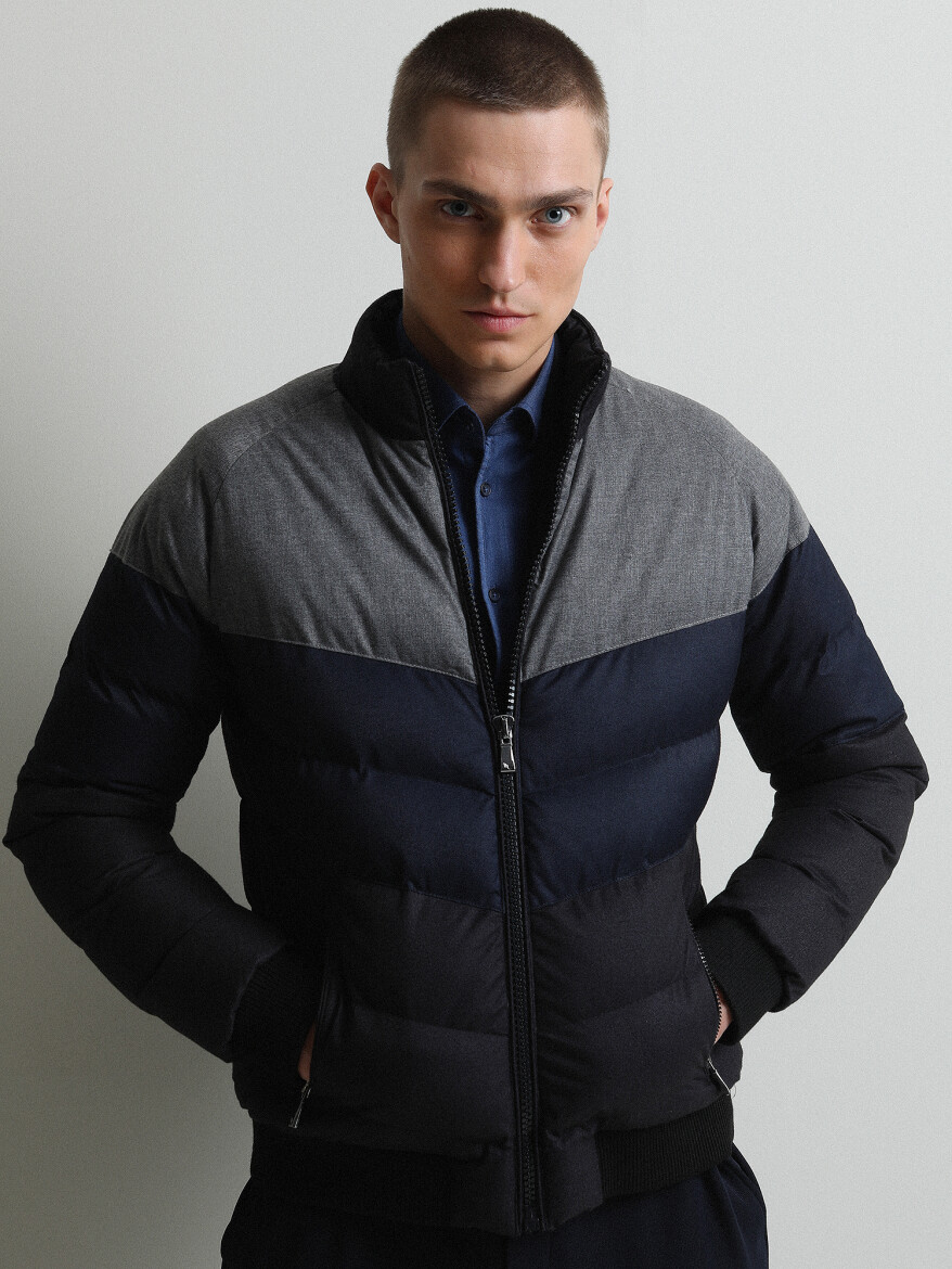 Black Regular Fit Turtleneck Casual Weaving Coat - 1
