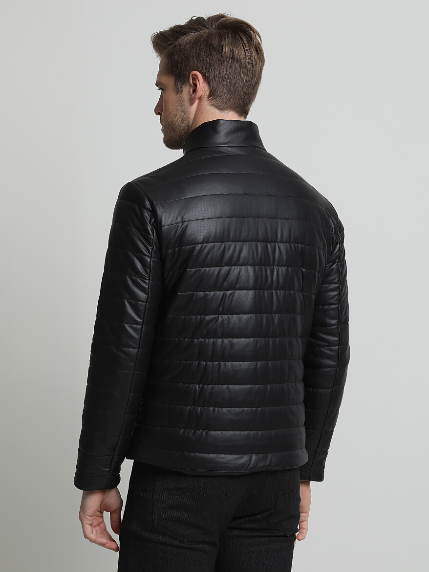 Black Regular Fit Turtleneck Casual Weaving Coat - 2