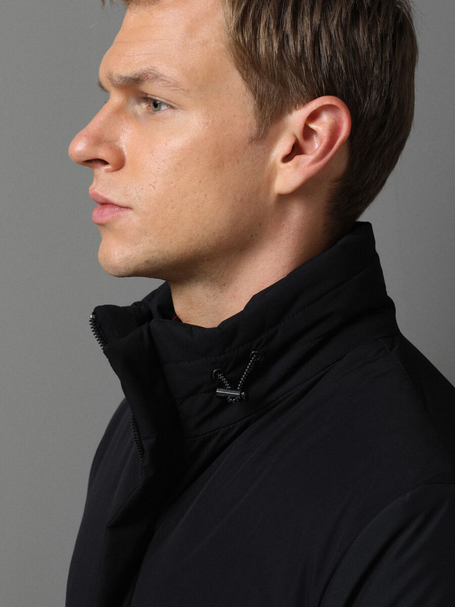 Black Regular Fit Turtleneck Casual Weaving Coat - 2