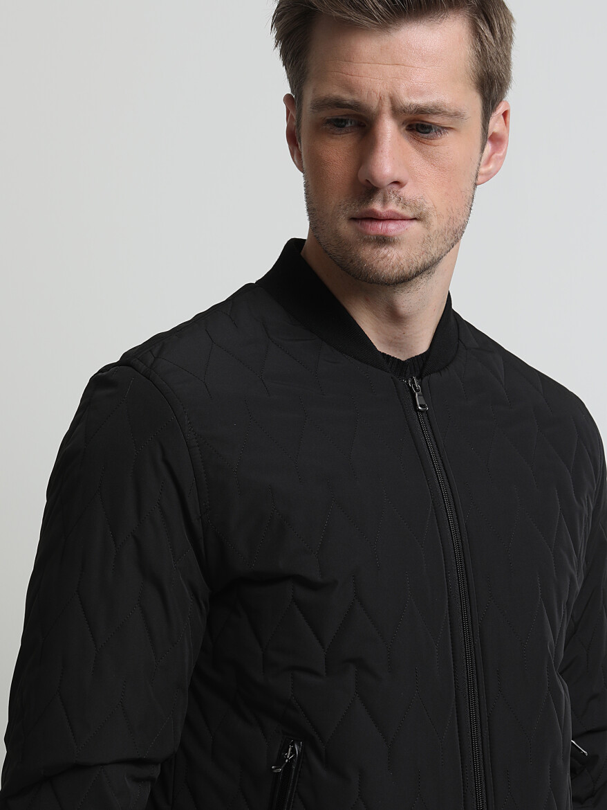 Black Regular Fit Turtleneck Casual Weaving Coat - 2