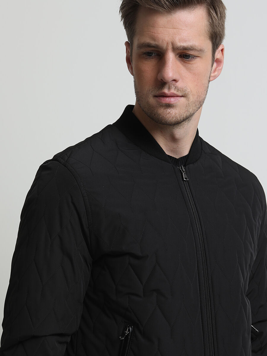 Black Regular Fit Turtleneck Casual Weaving Coat - 2