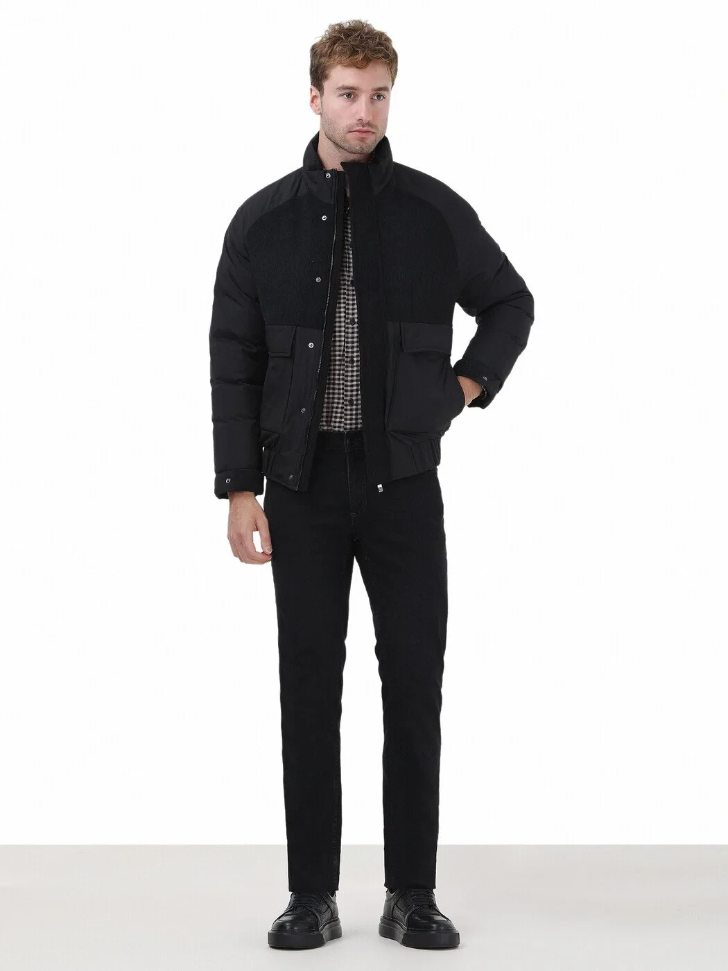 Black Regular Fit Turtleneck Casual Weaving Coat - 2