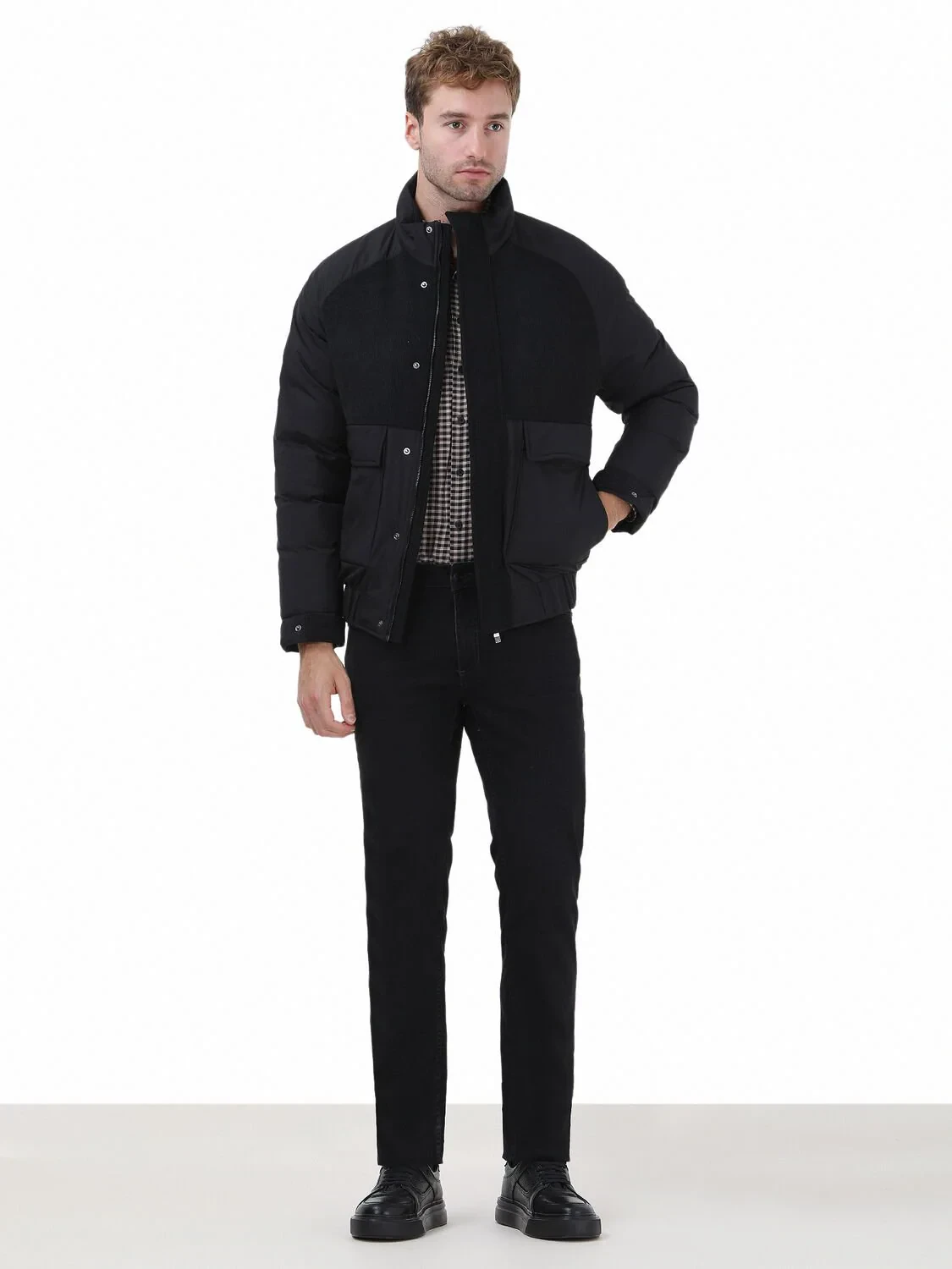 Black Regular Fit Turtleneck Casual Weaving Coat - 2