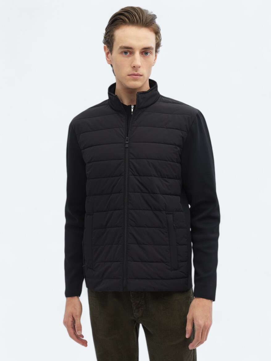 Black Regular Fit Turtleneck Casual Weaving Coat - 1