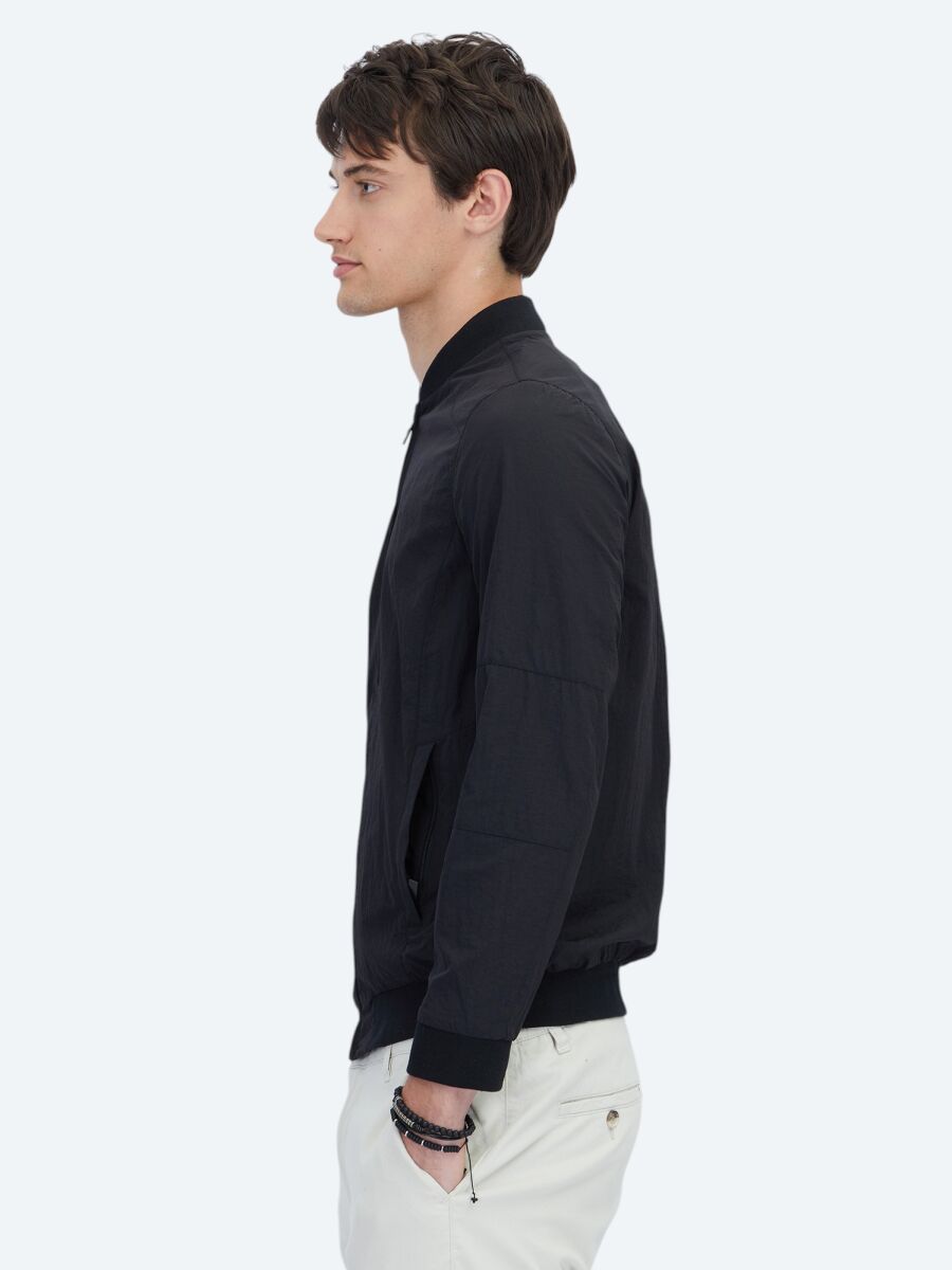 Black Regular Fit Turtleneck Casual Weaving Coat - 5