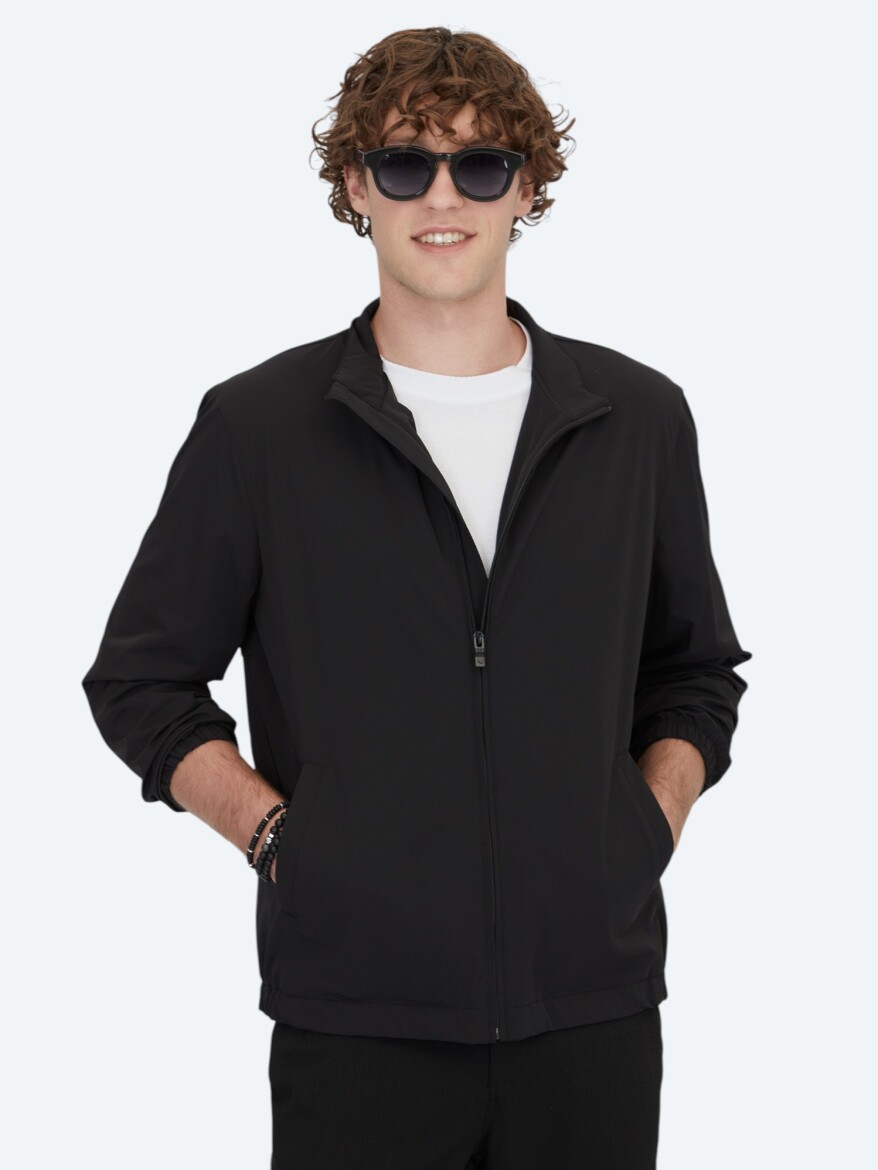 Black Regular Fit Turtleneck Casual Weaving Coat - 1